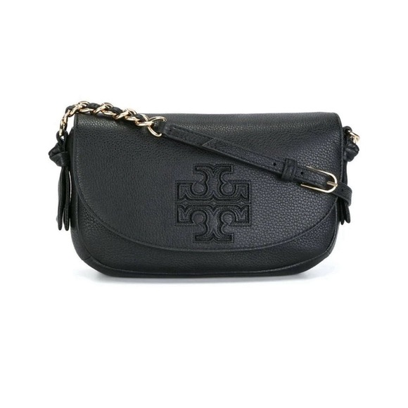Tory Burch Harper Leather Crossbody Shoulder Bag Dark Navy Blue‎ Gold Hardware - Picture 1 of 14